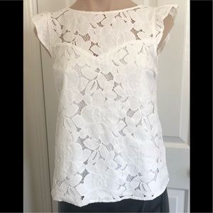Monteau Lace Scalloped Flutter Cap Sleeve Top Large